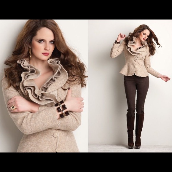Renuar Sweaters - Renuar Boiled Wool Cardigan Sweater Jacket Tan